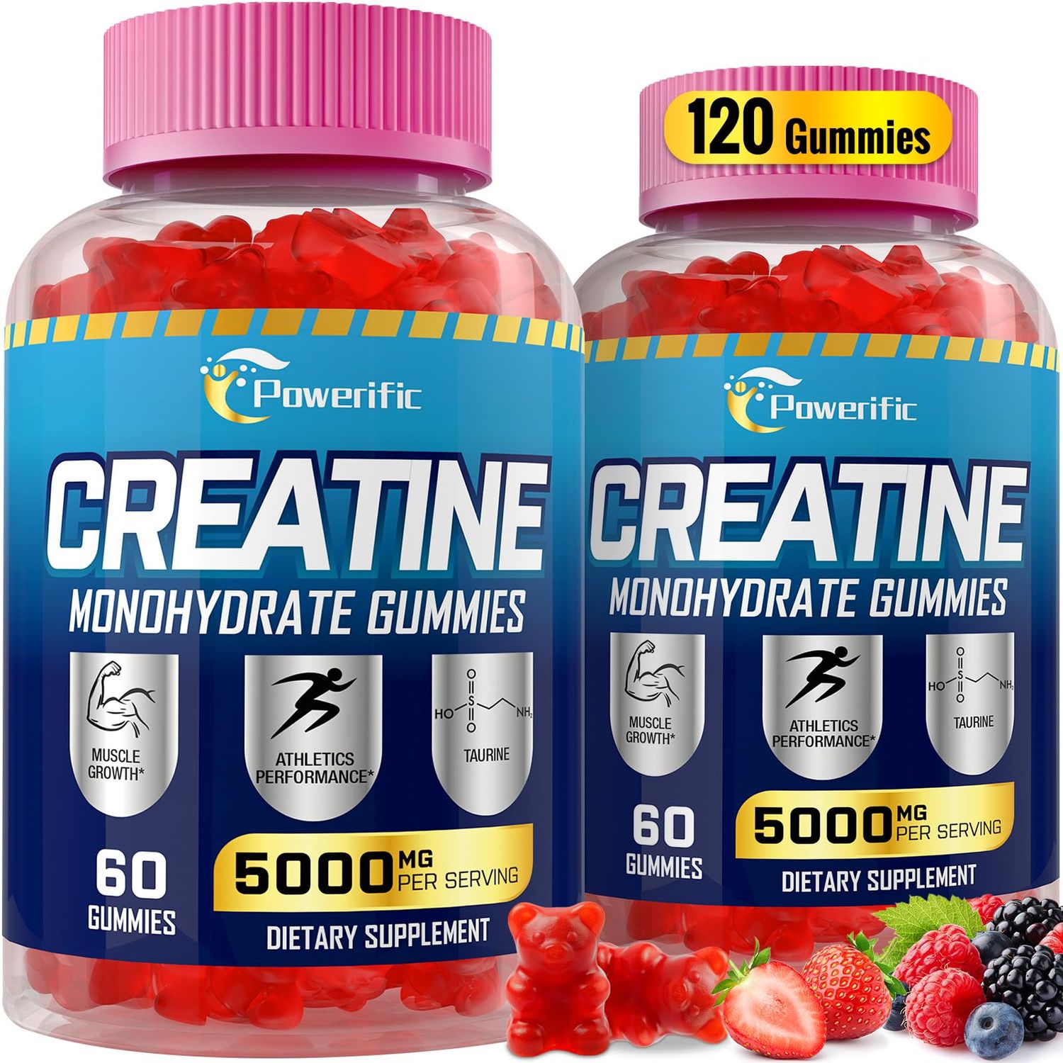 Creatine Monohydrate Gummies for Men Women Pre Workout Gummies with Taurine, Vitamin B6 B12 Creatine Monohydrate Chewable for Increase Strength, Energy, Endurance, Muscle, Organic (2 Packs)