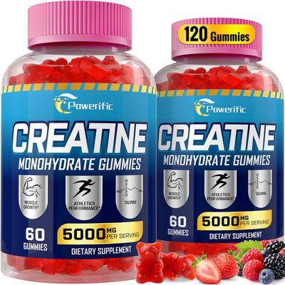 Creatine Monohydrate Gummies for Men Women Pre Workout Gummies with Taurine, Vitamin B6 B12 Creatine Monohydrate Chewable for Increase Strength, Energy, Endurance, Muscle, Organic (2 Packs)