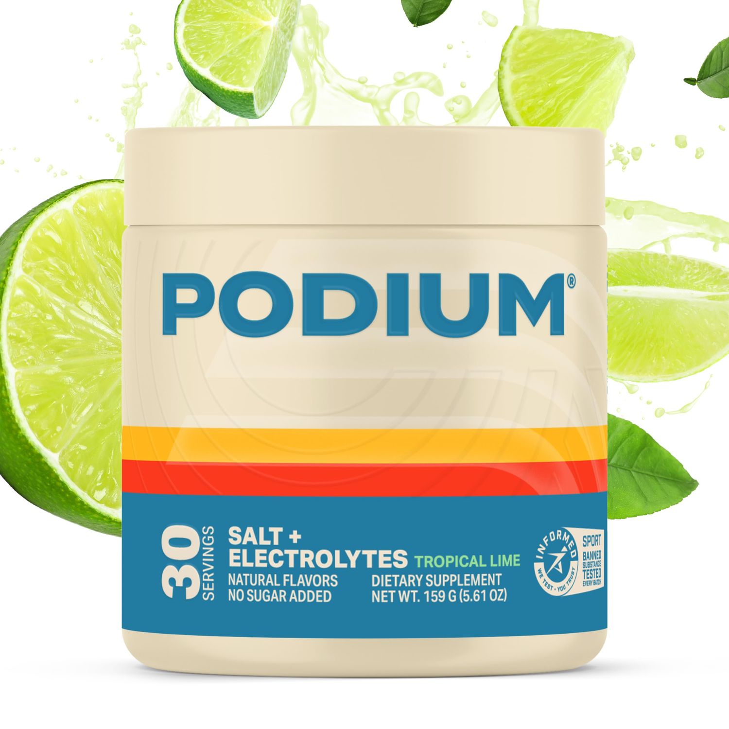 Podium Nutrition Training Salt Electrolytes Powder, Tropical Lime, Post Workout Hydration Muscle Recovery Support, Electrolyte Drink, Magnesium, Potassium,Calcium, Sodium Salts, 30 Servings