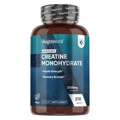 WeightWorld Creatine Monohydrate 3000mg - 270 Vegan Tablets (3 Months Supply) - 90 Servings - for Muscle Strength Recovery - Micronized Creatine Monohydrate for Women Men - Gluten-Free