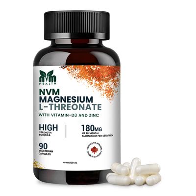 NVM Health Magnesium l-threonate with Vitamin D3 and Zinc for Sleep Support, Muscle Functions, Electrolyte Balance and Immune Support I Gluten Free, Non- GMO, 90 Vegetarian Capsules
