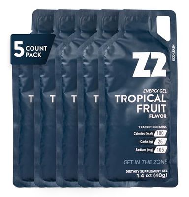 Z2 Tropical Fruit Energy Gel Performance - 25g Carb, 105mg Sodium, Electrolytes, Pre During Workout, Boosts Endurance for Running, Cycling, Biking, and Sports - 5-Count Pack