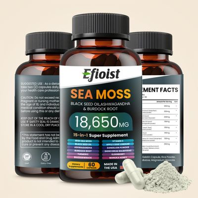 Efioist Sea Moss Black Seed Oil Ashwagandha Ginger Burdock Root Turmeric Bladderwrack Chlorophyll ACV Supplement for Immunity, Skin 120 Count
