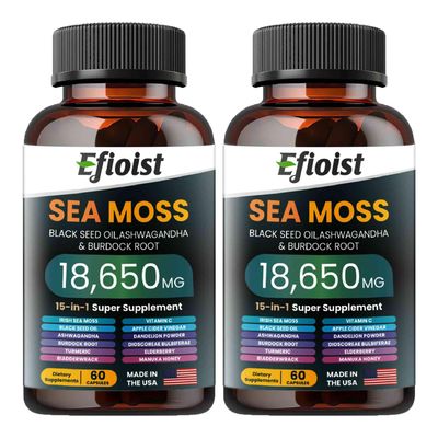 Efioist Sea Moss Black Seed Oil Ashwagandha Ginger Burdock Root Turmeric Bladderwrack Chlorophyll ACV Supplement for Immunity, Skin 120 Count