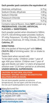 NormaLyte Oral Rehydration Salts- Pack of 6 (Pure) Electrolyte Powder, Energy Supplements, Electrolytes Packets, Potassium Supplement, Hydration Sachet, No Preservatives, Vegan, Dehydration