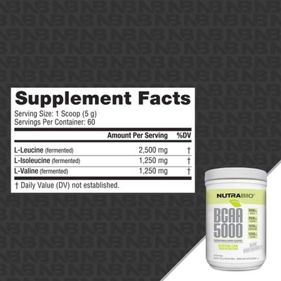 NutraBio BCAA 5000 Powder - Fermented Branched Chain Amino Acids for Muscle Growth Recovery - Natural Flavors, Sweeteners, and Coloring, Vegan, Gluten Free - Unflavored, 60 Servings