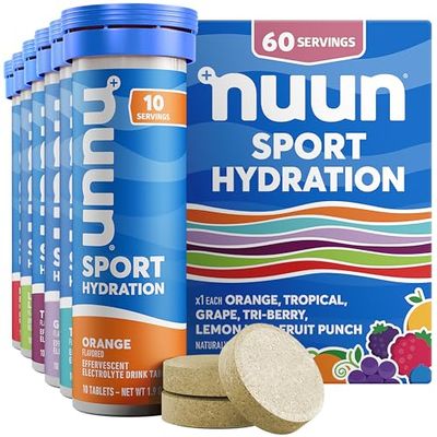 Nuun Sport Electrolyte Tablets with Magnesium, Calcium, Potassium, Chloride Sodium, Gluten Free Vegan, Mixed Flavors, 6 Pack (60 Servings Total)