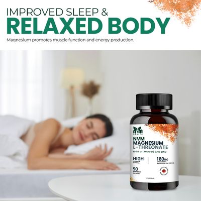 NVM Health Magnesium l-threonate with Vitamin D3 and Zinc for Sleep Support, Muscle Functions, Electrolyte Balance and Immune Support I Gluten Free, Non- GMO, 90 Vegetarian Capsules