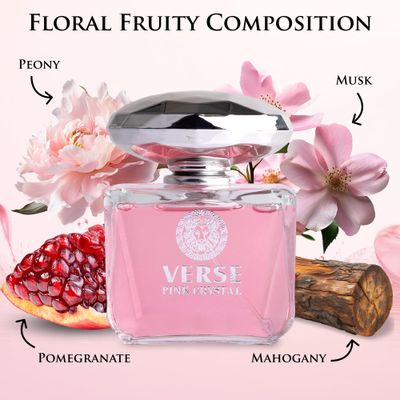 Verse Pink Crystal Eau De Parfum for Woman - Top Notes of Pomegranate, Yuzu Iced Accord - Base Notes of Peony, Lotus, Magnolia, Amber, Musk Mahogany - Floral Fruity Scent - Elegant 100ml Bottle