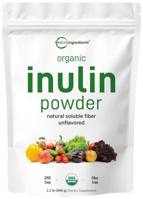 Organic Inulin FOS Powder (Jerusalem Artichoke), 2.2 Pounds (35 Ounce), Quick Water Soluble, Prebiotic Intestinal Support for Colon and Gut Health, Natural Fibers for Smoothie Drinks, Vegan Friendly