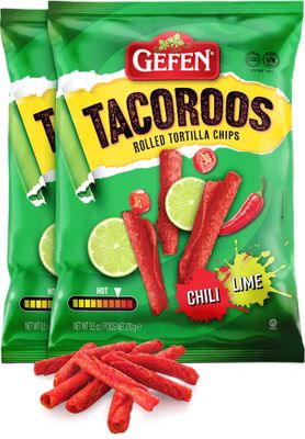 Gefen Chili Lime Tacoroos, Rolled Tortilla Chips, 9.5oz (2 Pack) Crunchy Spicy Chips Extreme Heat Party Size