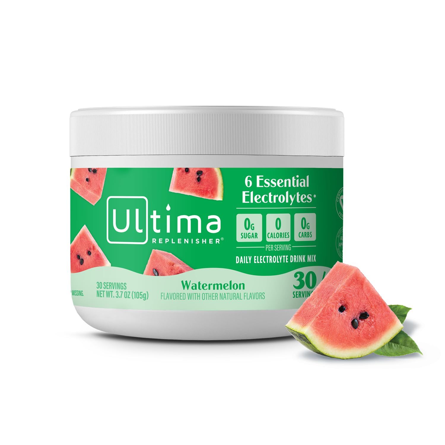 Ultima Replenisher Daily Electrolyte Powder Drink Mix - Watermelon, 30 Servings - Hydration Powder with 6 Key Electrolytes and Trace Minerals - Keto Friendly, Vegan, Non-GMO and Sugar-Free