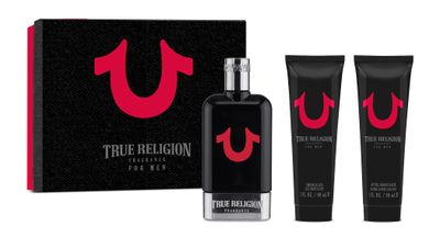 True Religion Men 3-Piece Gift Set - Men&#39;s Cologne - 3.4 fl oz EDT,3 oz ml Shower Gel, 3 oz Aftershave Balm - citrus, woody, aromatic fougere - bergamot, aquatic, spicy, orange blossom, cedar