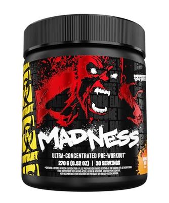 Mutant Madness Pre Workout Powder Supplement Performance and Pump Blend Includes L-Citrulline, Beta-Alanine, Taurine, L-Tyrosine 30 Serving Orange Rush
