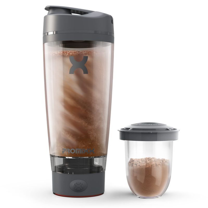 Promixx Pro Shaker Bottle Rechargeable, Powerful for Smooth Protein Shakes includes Supplement Storage - BPA Free 20oz Cup (Graphite Gray)