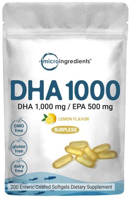Omega 3 Fish Oil DHA Supplements 1000mg with EPA 500mg, 200 Softgels - Lemon Flavored, Burpless (Enteric Coated) Deep Sea Fresh Fish, Wild Caught from Norwegian Waters Mercury Free
