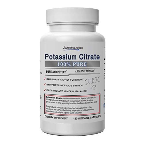 Superior Labs - Potassium Citrate NonGMO Supplement - 100 mg Dosage, 120 Vegetable Capsules - Maintains Overall Health - Supports Kidney Function - Electrolyte Mineral Balance