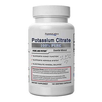 Superior Labs - Potassium Citrate NonGMO Supplement - 100 mg Dosage, 120 Vegetable Capsules - Maintains Overall Health - Supports Kidney Function - Electrolyte Mineral Balance