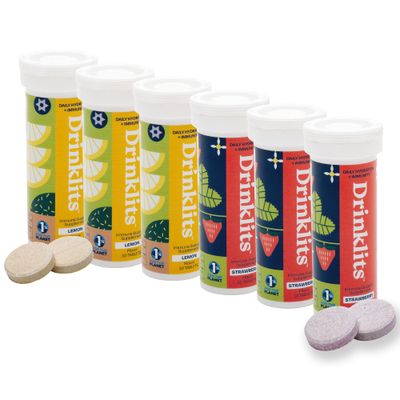 Drinklits Lemon Strawberry Vitamin Immunity Tablets (6) Tube Bundle Fizzy Immune Support Tablets - Botanical Blend - 0g Sugar - Electrolytes 60 Servings - 10 Tablets Per Tube