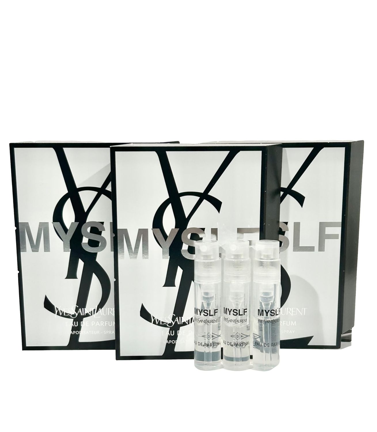 YVES SAINT LAURENT MYSLF YSL Sample Spray Perfume Trial Size Partially Filled Vials 1.2 ml 0.04 fl oz (set of 3), Black