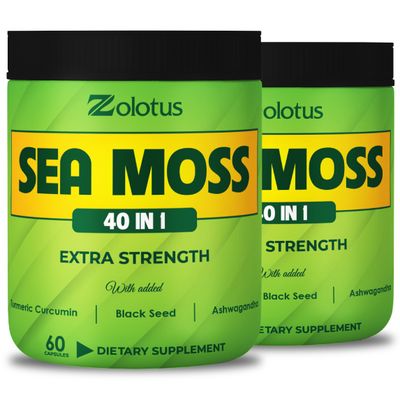 Zolotus (2 Packs 60 Capsules Sea Moss Supplement 40 in 1, with Turmeric Curcumin, Ashwagandha Root, Bladderwrack for Immune System, Body Balance Heart Health