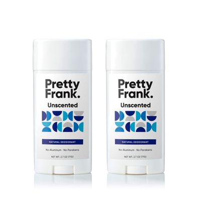 Pretty Frank Natural Aluminum-Free Deodorant Stick, Unscented (2-Pack) All-Day Odor Control for Women Men Effective, Skin Soothing Formula with Safe, Organic Ingredients and No Added Fragrance