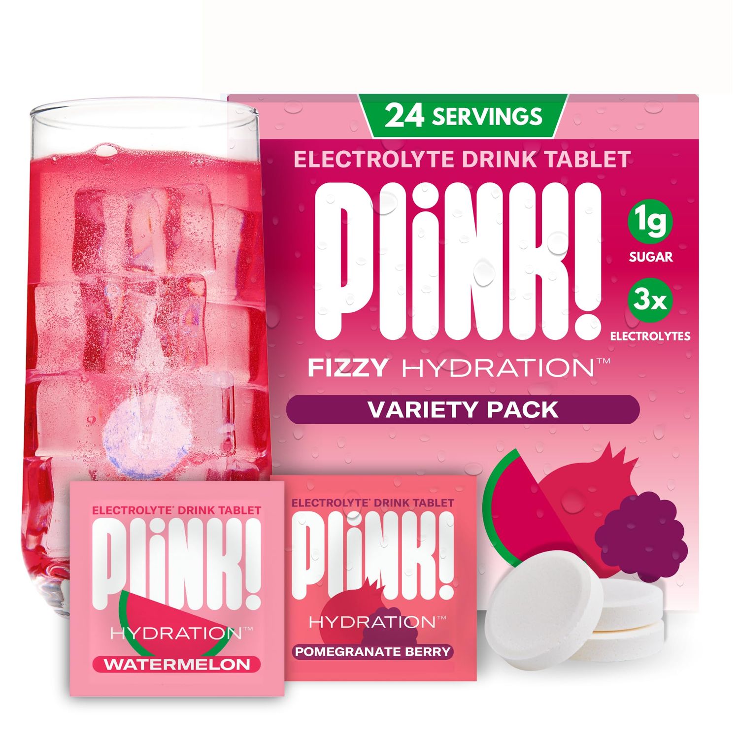 Plink! Fizzy Electrolyte Drink Tablets for Daily Hydration - 24ct Electrolyte Tablets Sodium, Potassium, Magnesium, Low-Calorie, Low-Sugar Keto Electrolytes Powder Hydration Packets Water Flavoring