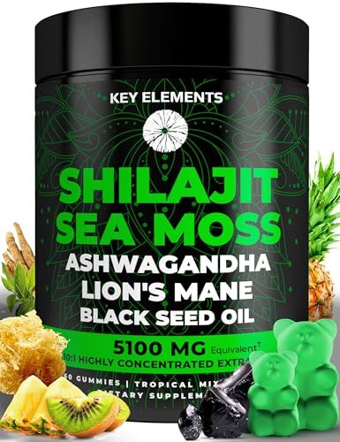 Organic Shilajit Gummies with Sea Moss Gummies - Shilajit Supplement for Immune Support - Pure Himalayan Shilajit and Ashwagandha with Sea Moss and Shilajit, Lions Mane Extract and Black Seed Oil