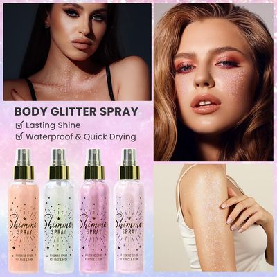 Glitter Spray for Hair and Body, Glitter Body Spray, Glitter Spray for Clothes, Quick-Drying Waterproofing Body Shimmer Spray Suitable for Stage Makeup, Festival Rave 3.72fl Oz (White)