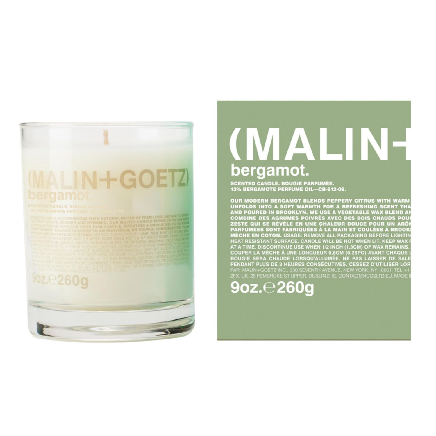 Malin Goetz Bergamot Candle, 9 oz. - Bright Refreshing Aroma Scent Fragrance, Scented Candle, Natural Vegetable Wax Blend, Vegan Cruelty Free, Single Wick Candle, Lasts 60 Hours