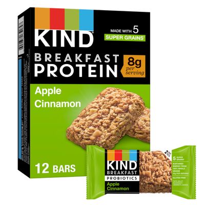 KIND Breakfast Protein, Healthy Snack Bar, Apple Cinnamon, Gluten Free Breakfast Bars, 8g Protein, 1.76OZ Packs, 6 Count