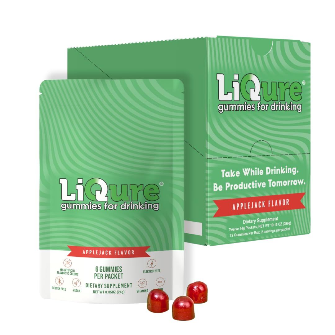 LiQure Gummies for Drinking, Feel Better After A Night Out, DHM, Milk Thistle, B Vitamins, Electrolytes, Plant-Based, 72 Gummies (24 Servings) - Post-Celebration Wellness