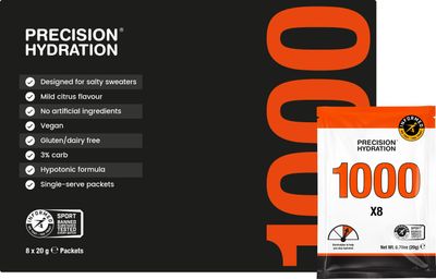Precision Hydration Electrolyte Drink Mix - No Artificial Ingredients, Multi Strength Electrolyte Powders - Individual Waterproof Servings - GlutenDairy Free (1000mgL - Orange Packet, Pack of 8)