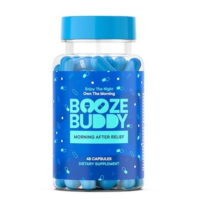 Booze Buddy Enjoy The Night, Own The Morning After Drinking - Wellness Vitamins, Electrolytes, Antioxidants for Liver Support and Hydration - 48-Count