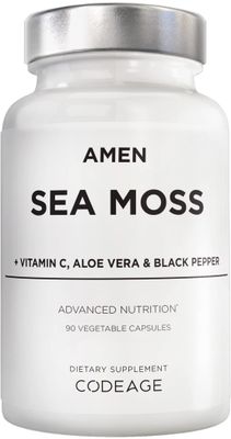 Amen Sea Moss Supplement - 1000mg Organic Irish Sea Moss, Bladderwrack, Burdock - Vitamin C, Aloe Vera, Black Pepper - Seaweed Superfood, Vitamins, Minerals, and Antioxidants - Non-GMO - 90 Capsules