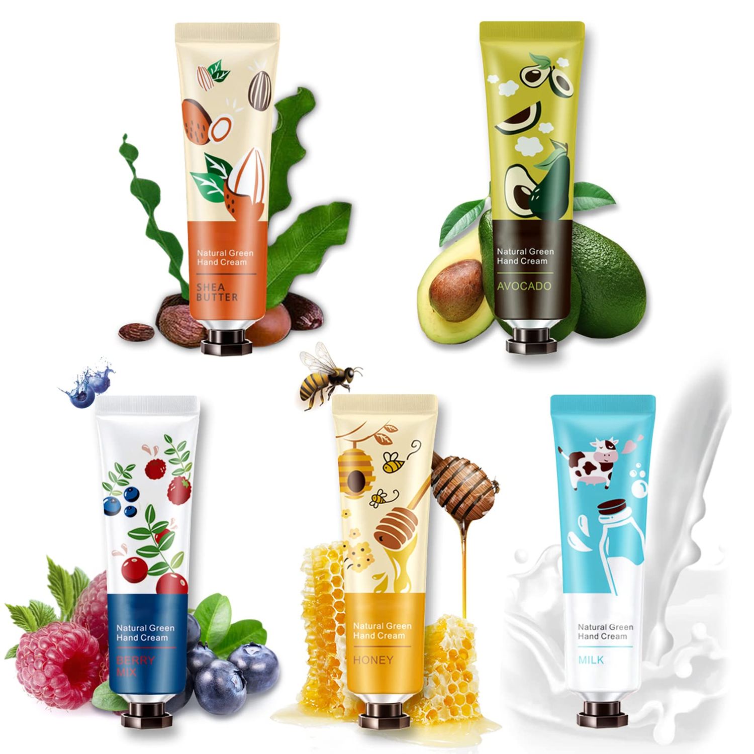 5 Pack Hand Cream For Chapped Hands,Natural Botanical Fragrance Hand Lotion,Mini Hand Cream For Working Dry Hands,Moisturizing Travel Size Hand Cream Set with Natural Botanical For Women-30mlFruity