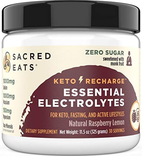 Sacred Eats Keto Electrolyte Powder Hydration Supplement 1000mg Potassium Sodium, 150mg Magnesium No Sugar Stevia, Sweetened with Monk Fruit Only Natural Raspberry Lemon (30 Servings)