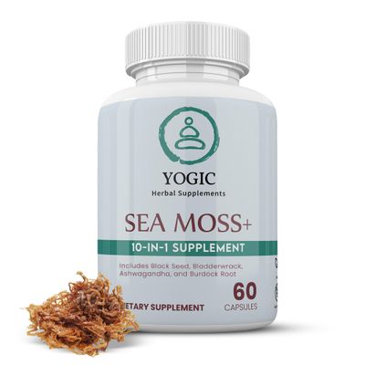 Yogic Sea Moss 3000 mg Black Seed Oil 2000 mg Ashwagandha 1000 mg Bladderwrack 1000 mg Burdock 1000 mg - 10-in-1 60 Vegan Capsules