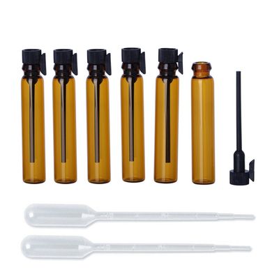 Enslz Amber Glass Mini Perfume Sample Bottle 100 Pcs Vials Refillable Empty Travel Cosmetic Liquid Oil Fragrance Packing Bottles Container Tubes (2ml)