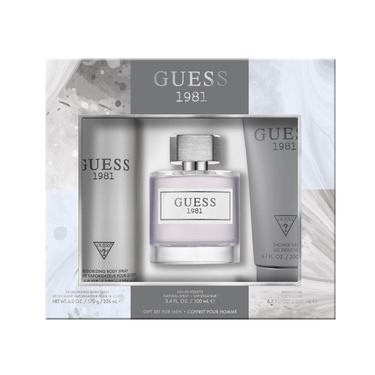 GUESS 1981 MenHomme Eau de Toilette 3 Piece Gift Set - Cologne Spray 3.4 Fl. Oz., Deodorizing Body Spray 6.0 Oz., Shower Gel 6.7 Fl. Oz.