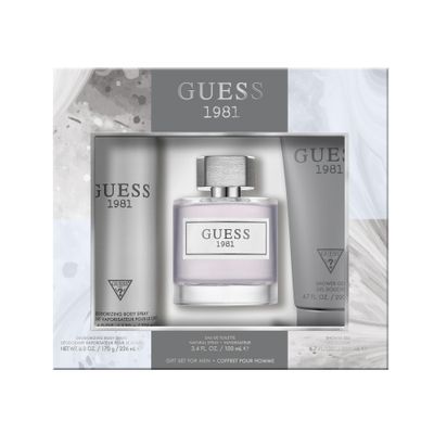 GUESS 1981 MenHomme Eau de Toilette 3 Piece Gift Set - Cologne Spray 3.4 Fl. Oz., Deodorizing Body Spray 6.0 Oz., Shower Gel 6.7 Fl. Oz.