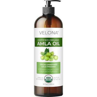 velona Amla Oil USDA Certified Organic - 16 Fl Oz 100 Pure and Natural Carrier Oil Extra Virgin, Unrefined, Cold Pressed