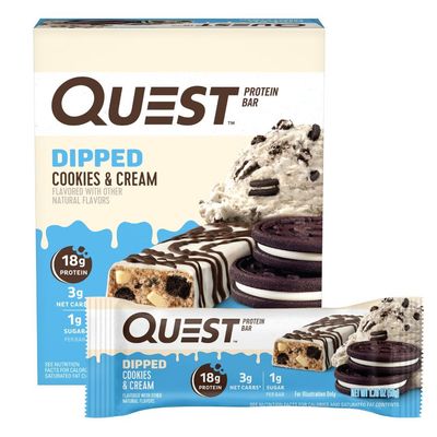 Quest Nutrition Dipped Cookies Cream Protein Bars, High Protein, Low Carb, Gluten Free, Keto Friendly, 4 Count