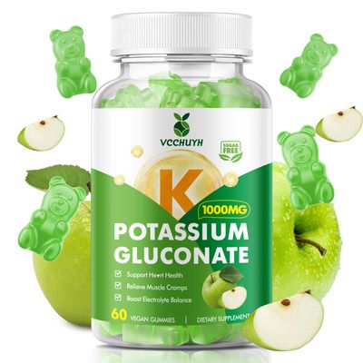 VCCHUYH Potassium Gummies 1000mg for Adults Kids, High Dose Potassium Gluconate Supplement Potassium Gluconate Gummies Support Muscle Cramps Electrolyte Balance, Apple Flavor 60 Count