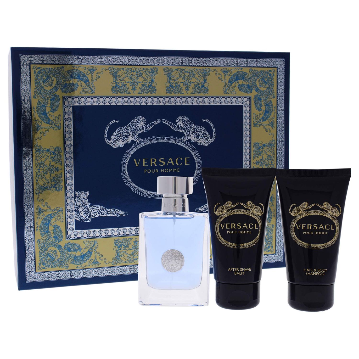 Versace Pour Homme for Men - 3 Pc Gift Set 1.7oz EDT Spray, 1.7oz Hair Body Shampoo, 1.7oz After Shave Balm
