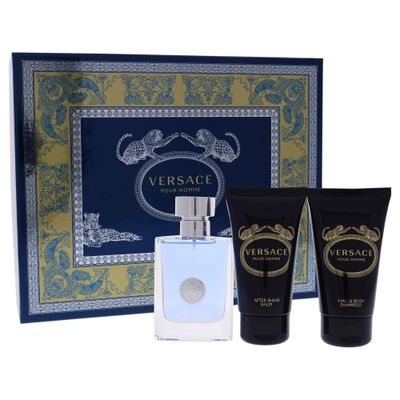 Versace Pour Homme for Men - 3 Pc Gift Set 1.7oz EDT Spray, 1.7oz Hair Body Shampoo, 1.7oz After Shave Balm