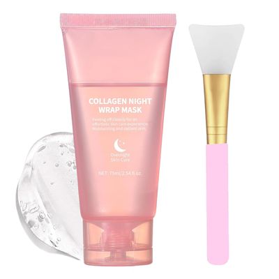 Reepic Cosmer Collagen Overnight Wrapping Peel Off Facial Mask Pack,Collagen Night Wrapping Mask,Hydrates and Tightens Skin,Reduces Sagging,Elasticity Hydration Care 2.54 fl.oz (with Brush)