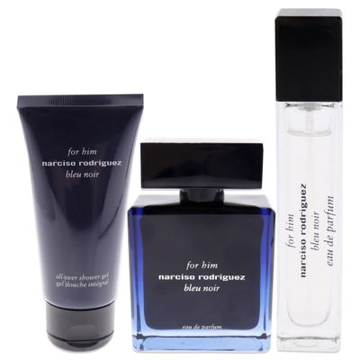 Narciso Rodriguez Bleu Noir for Men 3 Piece Set (3.4 Ounce Eau de Parfum Spray 1.6 Ounce All-Over Shower Gel 0.33 Ounce Eau de Parfum Spray)