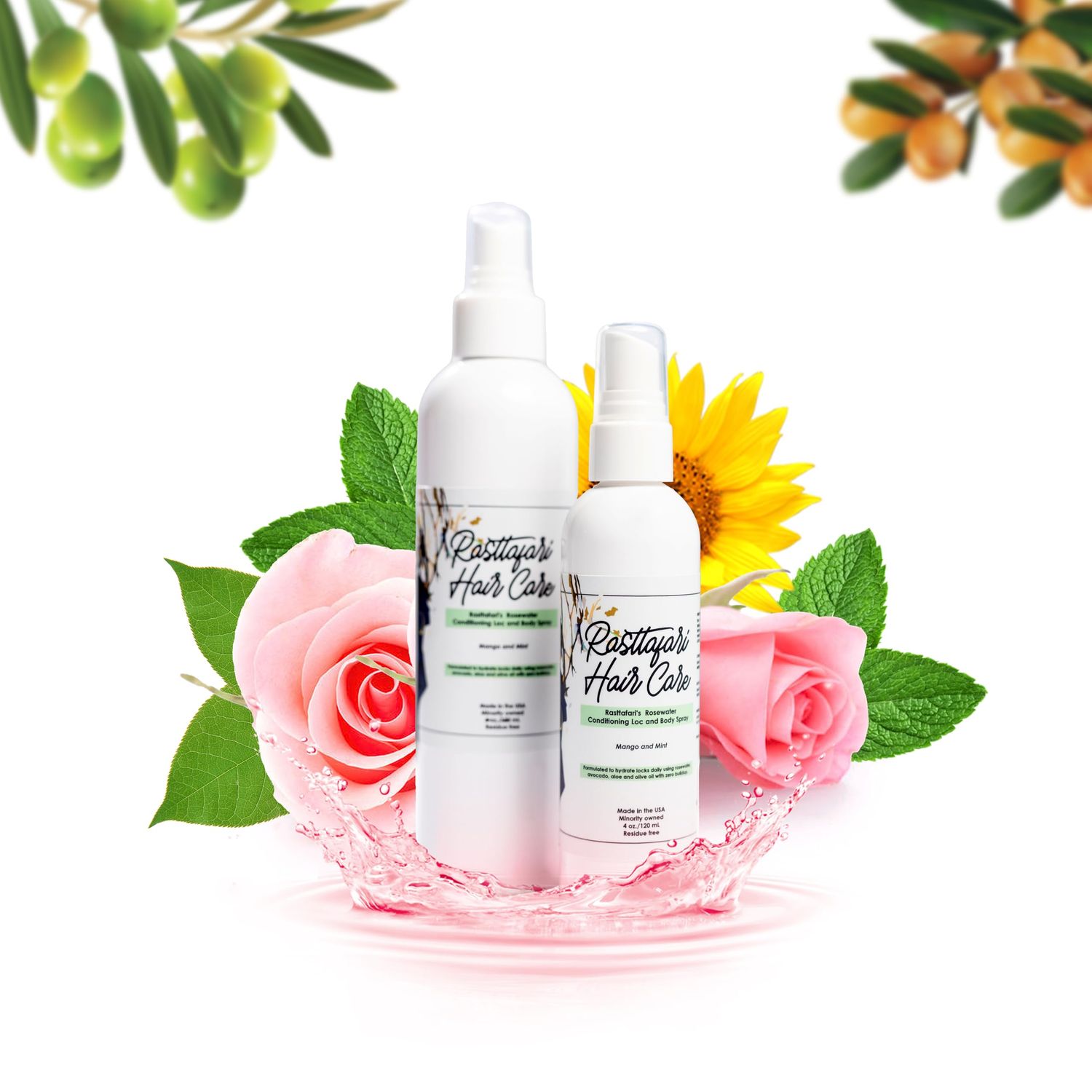 Rastta Locs Rosewater and Mint Conditioning Loc and Body Refreshing Spray for locs, type 4 hair, Braids, Organic, Vegan Hair Moisturizer, Dreadlock Spray with Aloe. - Tropical Mint Fragrance - 8oz