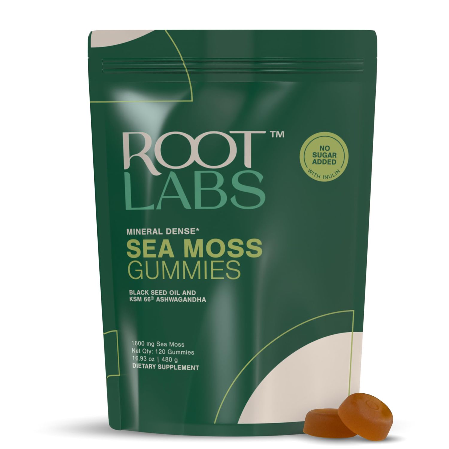 ROOT LABS Sea Moss Gummies I 92 Minerals I Black Seed Oil I KSM 66 Ashwagandha I Lab Tested I No Added Sugar for Men, Women I Non-GMO I 100 Natural Organic I 1600 mg I 120 Gummy